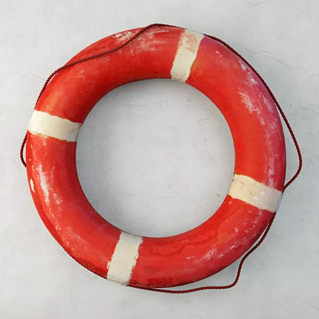 1950s Deep Orange and White Life Preserver 3D model_0