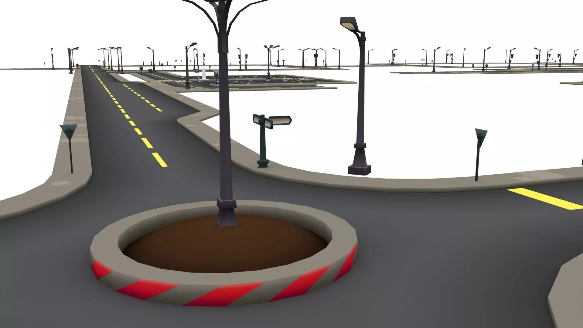 Low Poly Road System Pack Modular City Streets Game Ready 3D Low-poly 3D model