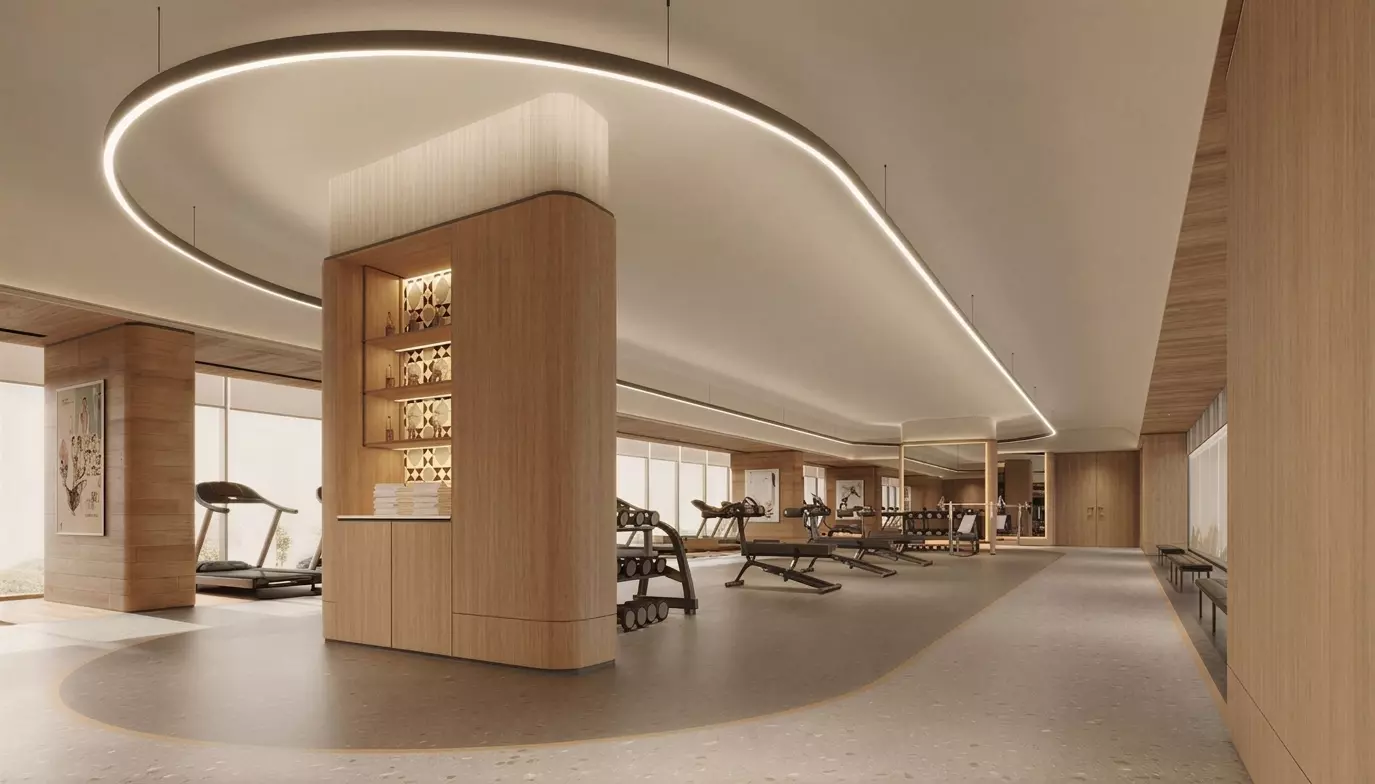 High-end minimalist natural wood gym 3D model