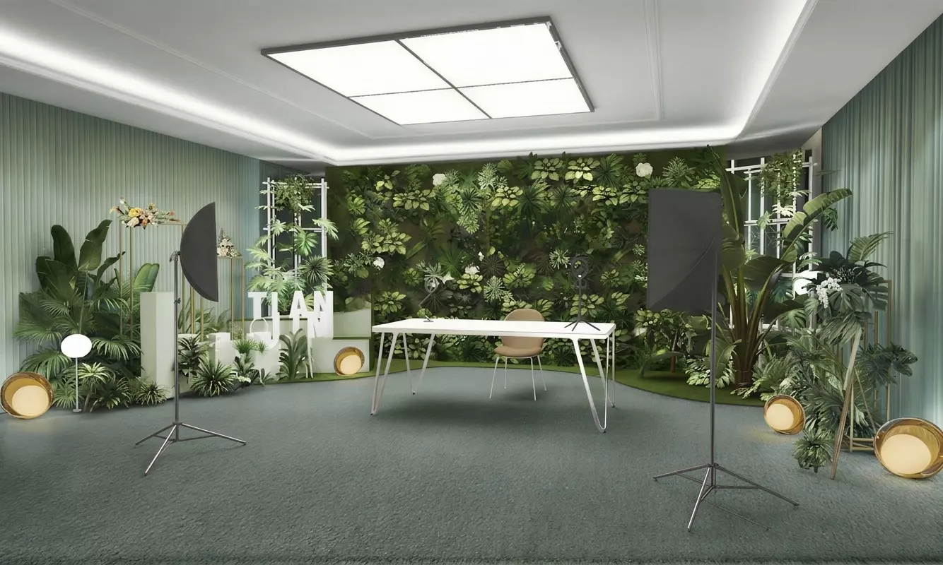 Jungle-style green plant live broadcast studio 3D model