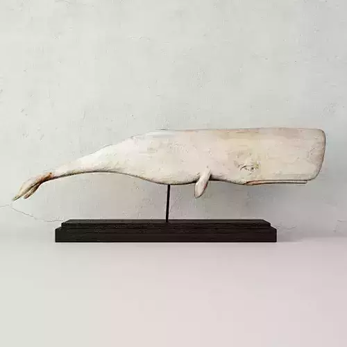 Carved Wood White Sperm Whale Folk Art 3D model