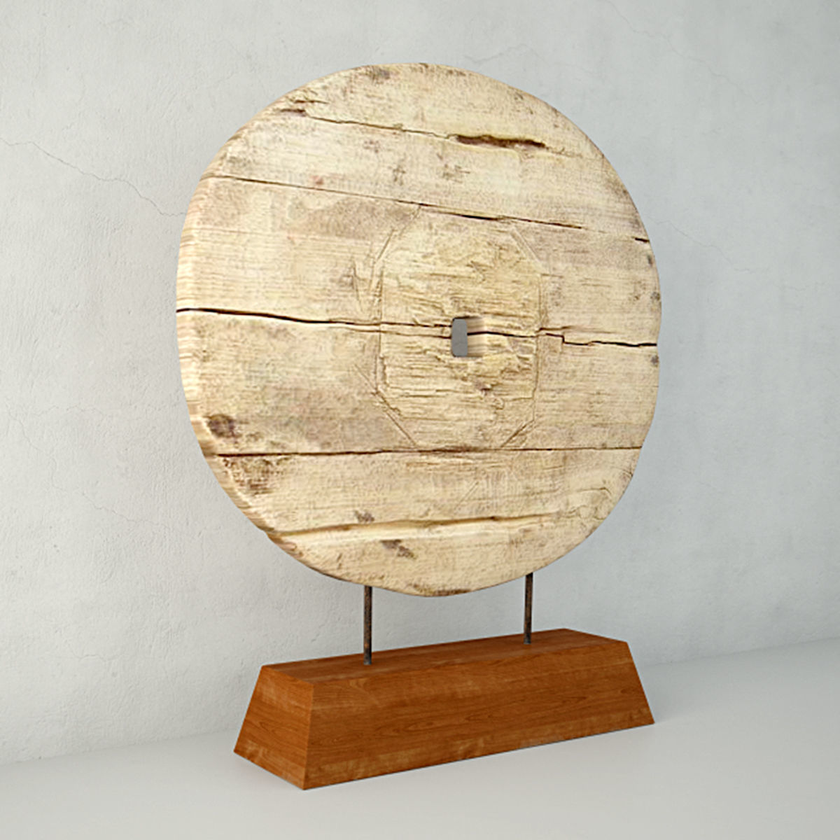 Chinese Elm Cart Wheel on Stand 3D model_2