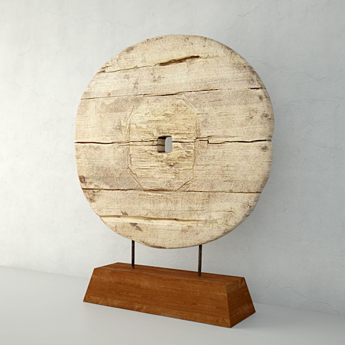 Chinese Elm Cart Wheel on Stand 3D model_4