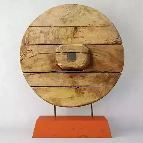 Chinese Wooden Cart Wheel on Stand 3D model