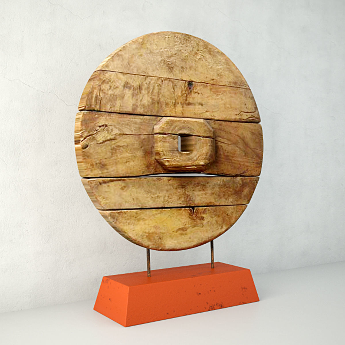 Chinese Wooden Cart Wheel on Stand 3D model_4