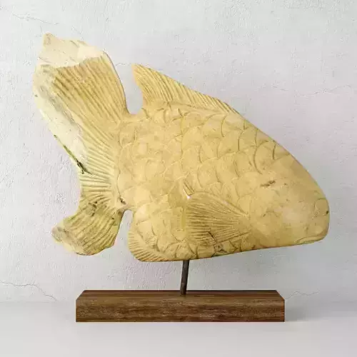 Deco Teak Fish Sculpture on Stand 3D model