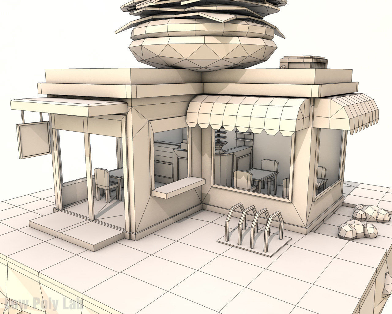 Cartoon Burger Cafe Low-poly 3D model_5