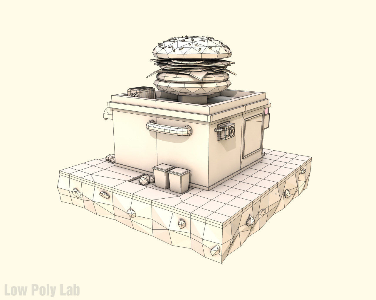 Cartoon Burger Cafe Low-poly 3D model_3