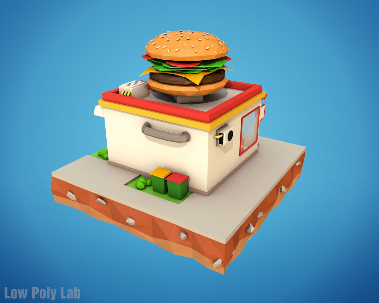 Cartoon Burger Cafe Low-poly 3D model_2
