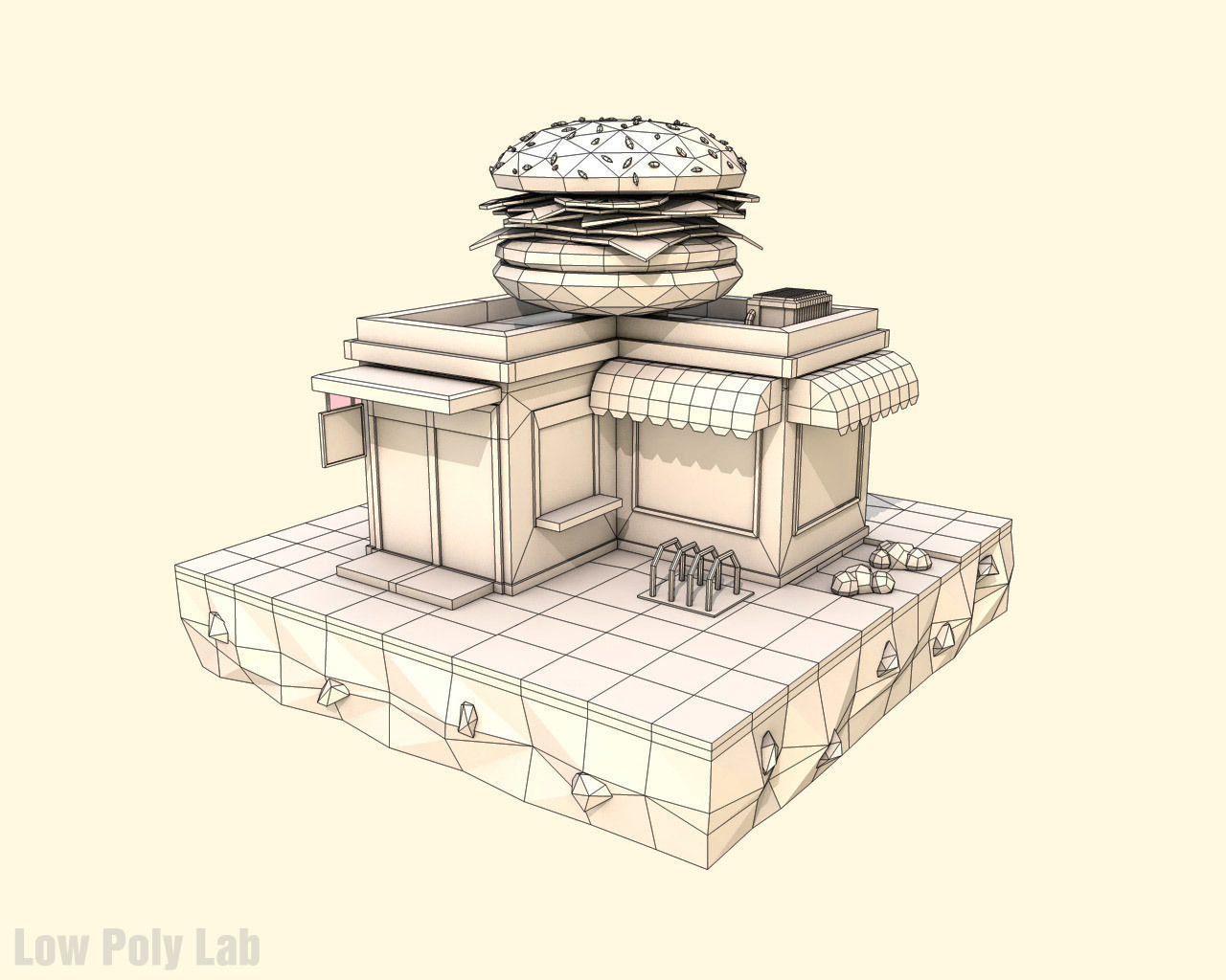 Cartoon Burger Cafe Low-poly 3D model_1