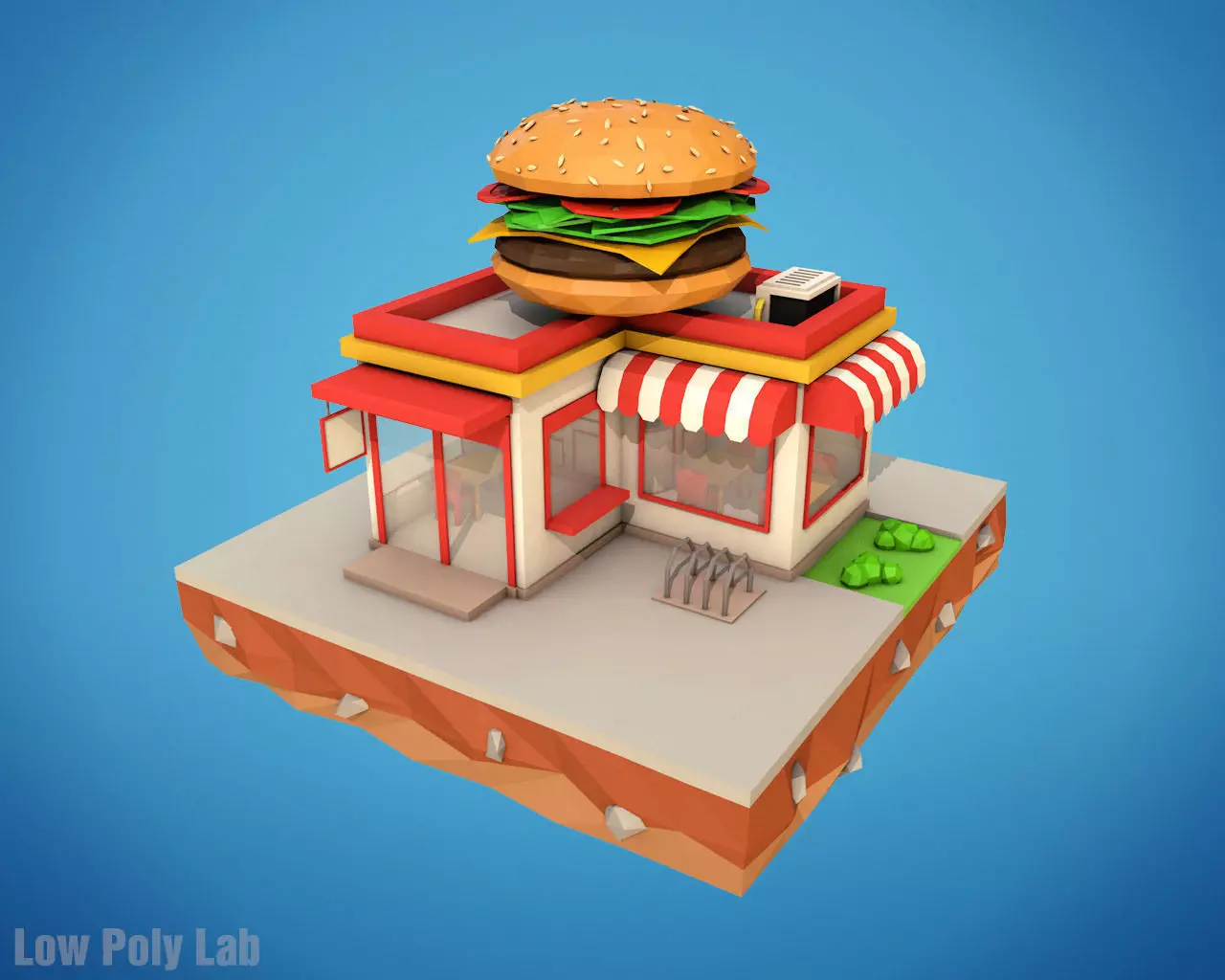 Cartoon Burger Cafe Low-poly 3D model_0