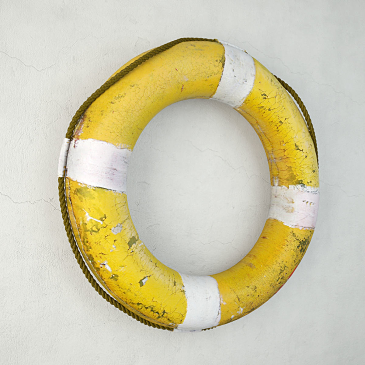 Midcentury Yellow and White Life Preserver 3D model_2