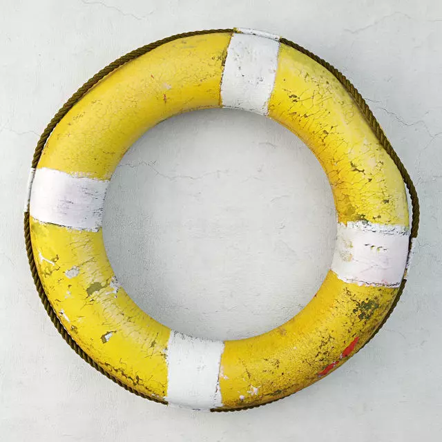 Midcentury Yellow and White Life Preserver 3D model_0