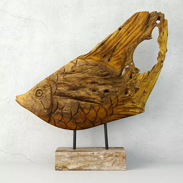Reclaimed Teak Root Fish Sculpture 3D model_0