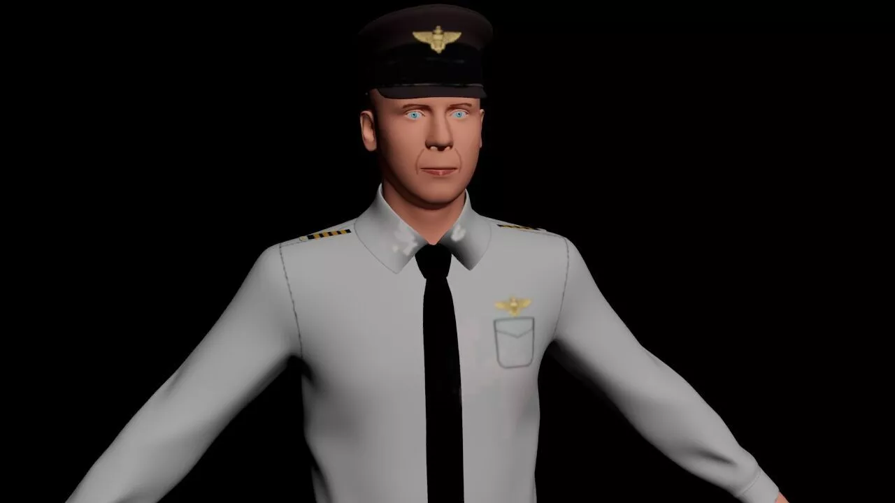 Bruce Willis as pilot Low-poly 3D model