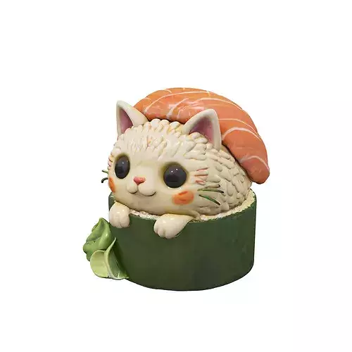 Sushi Kitten Delight food 3D model 6