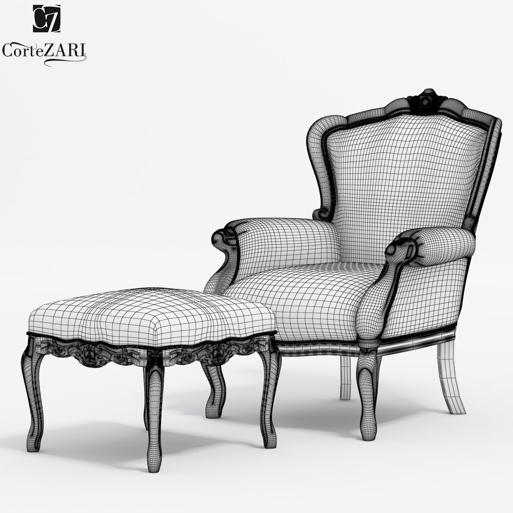 CorteZARI Gemma armchair and pouf set 3D model_1