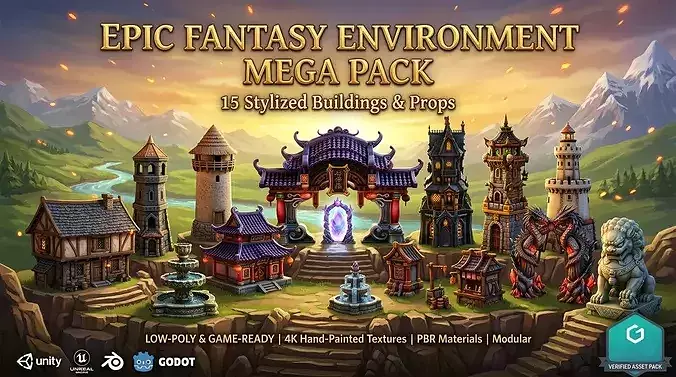 Epic Fantasy Environment Mega Pack 15 Stylized Buildings
