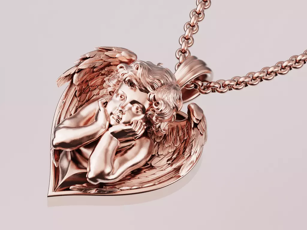 Cherub Heart Pendant High Detail 3D Model Free 3D print model