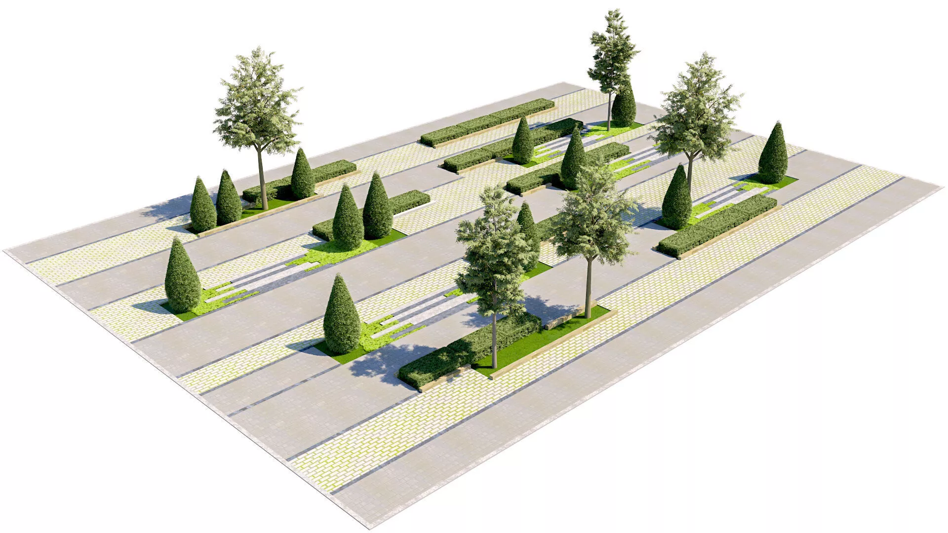 Linear Rhythm Urban Plaza Modular Landscape Low-poly 3D model