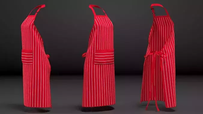 Striped Cooking Apron 3D model 7