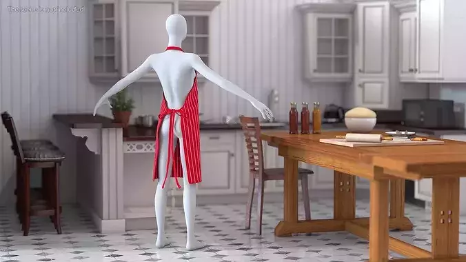 Striped Cooking Apron 3D model 3