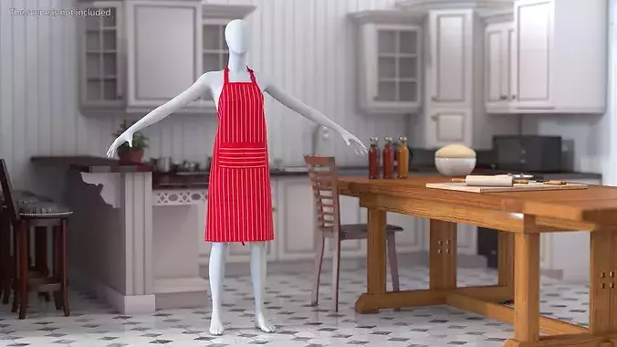Striped Cooking Apron on Woman Mannequin 3D model 3