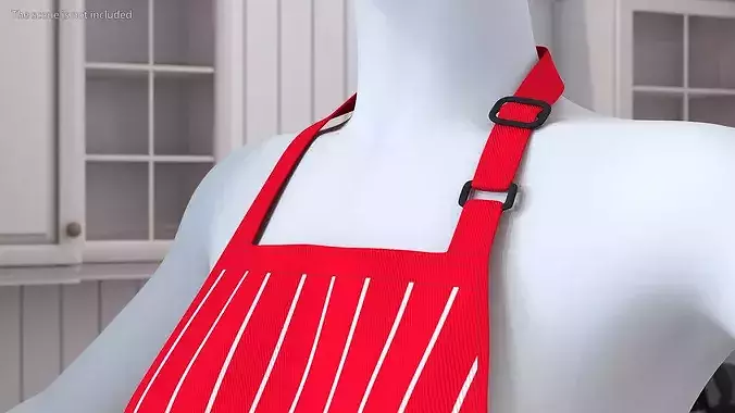 Striped Cooking Apron on Woman Mannequin 3D model 7