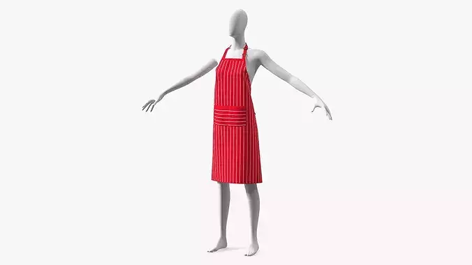 Striped Cooking Apron on Woman Mannequin 3D model 2