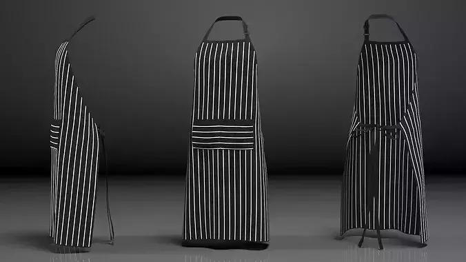 Mens Striped Cooking Apron 3D model 7