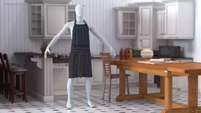 Mens Striped Cooking Apron 3D model 2