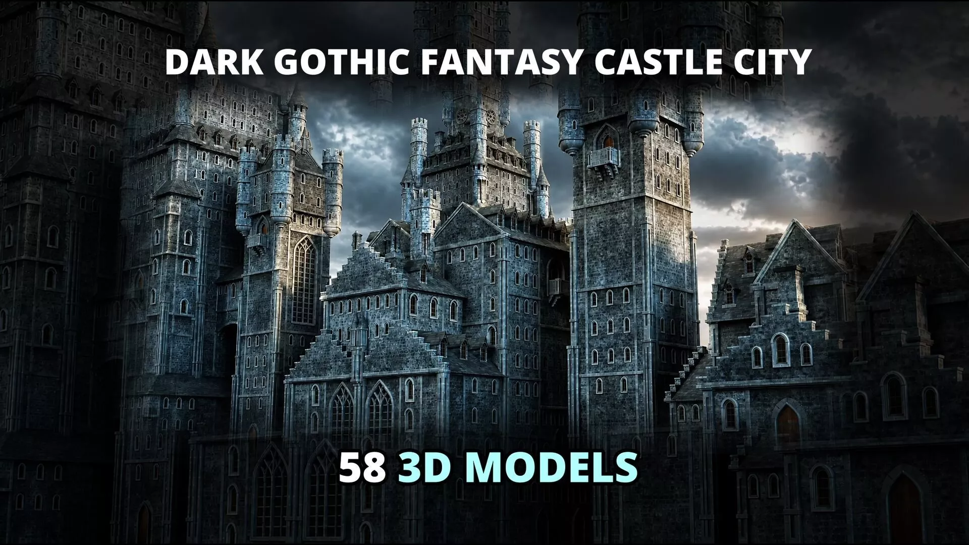 Dark Gothic Fantasy Castle City 3D model