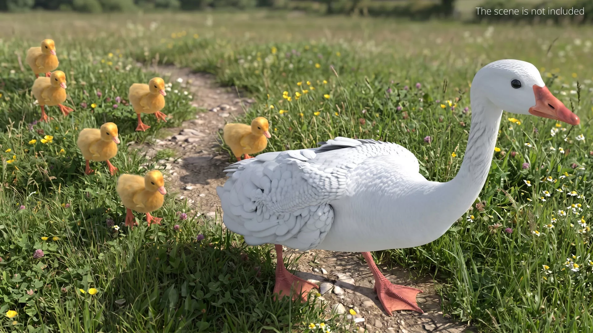 Goose Leading Ducklings Group Fur Animated Rigged For Blender 3D model