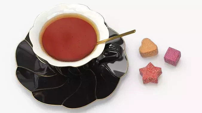 Porcelain Tea Cup with Saucer and Gumdrops Multicolor 3D model 4