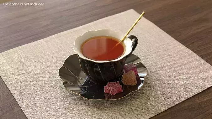 Porcelain Tea Cup with Saucer and Gumdrops Multicolor 3D model