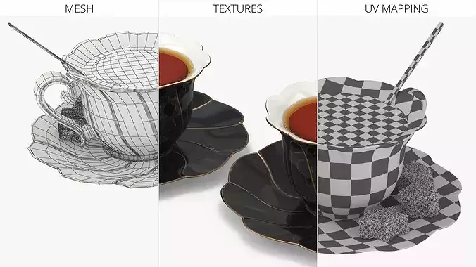 Porcelain Tea Cup with Saucer and Gumdrops Multicolor 3D model 7