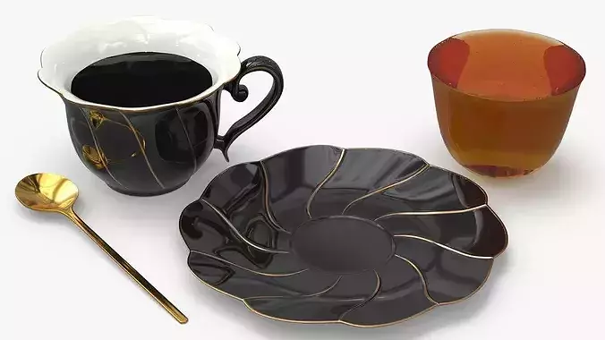 Porcelain Tea Cup with Saucer and Gumdrops Multicolor 3D model 5