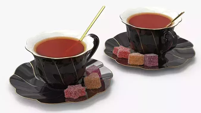 Porcelain Tea Cup with Saucer and Gumdrops Multicolor 3D model 3