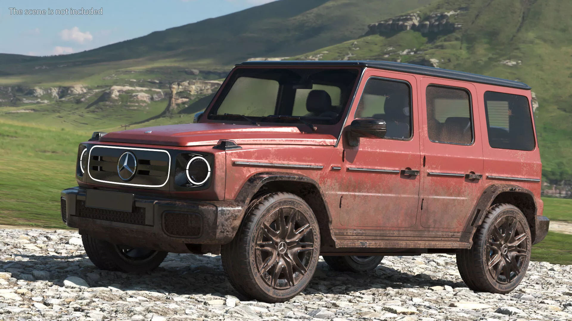 Dirty Mercedes-Benz G580 Red Color Rigged for Cinema 4D 3D model