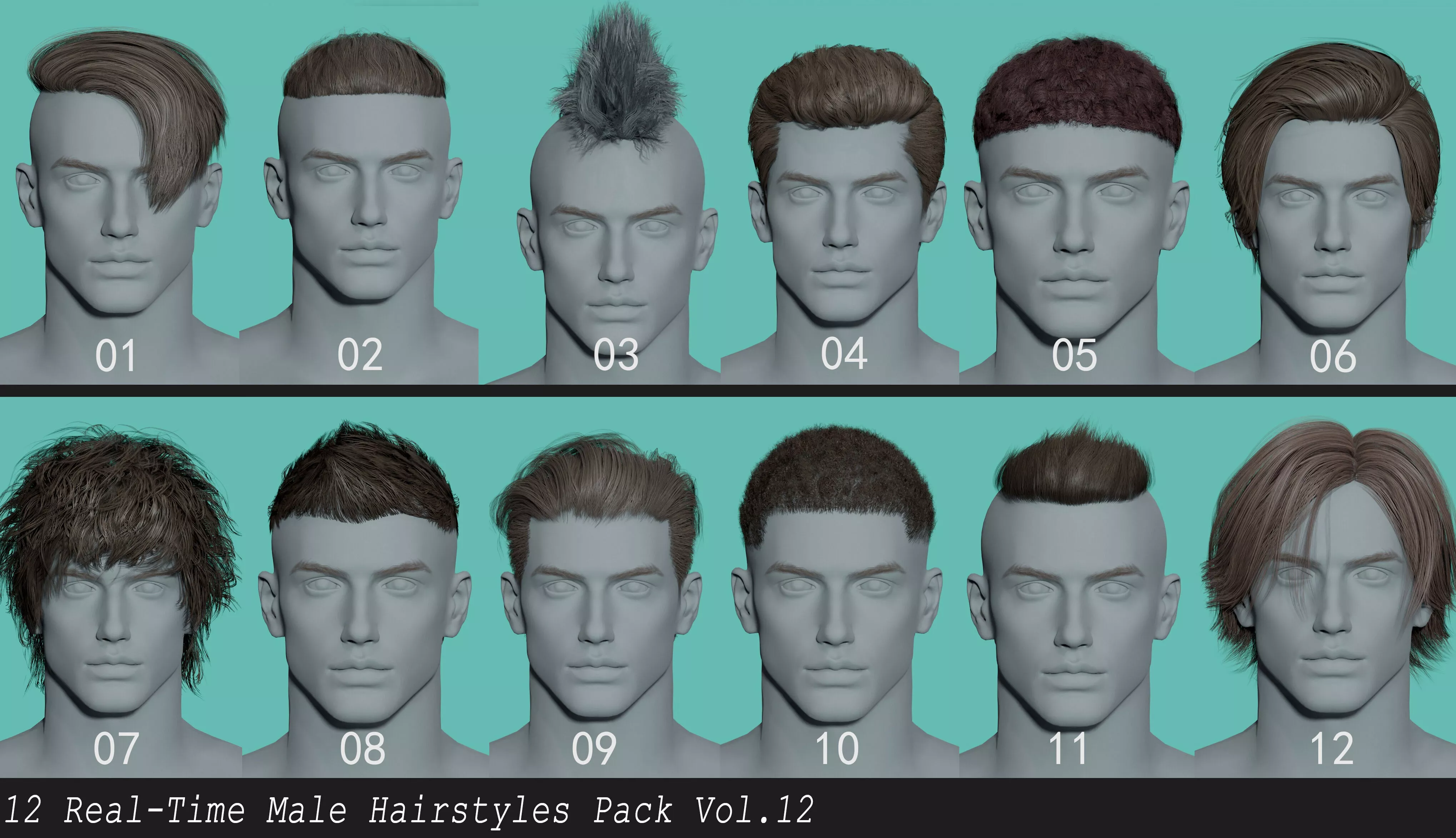 12 Real-Time Male Hairstyles Pack Vol 12 Low-poly 3D model