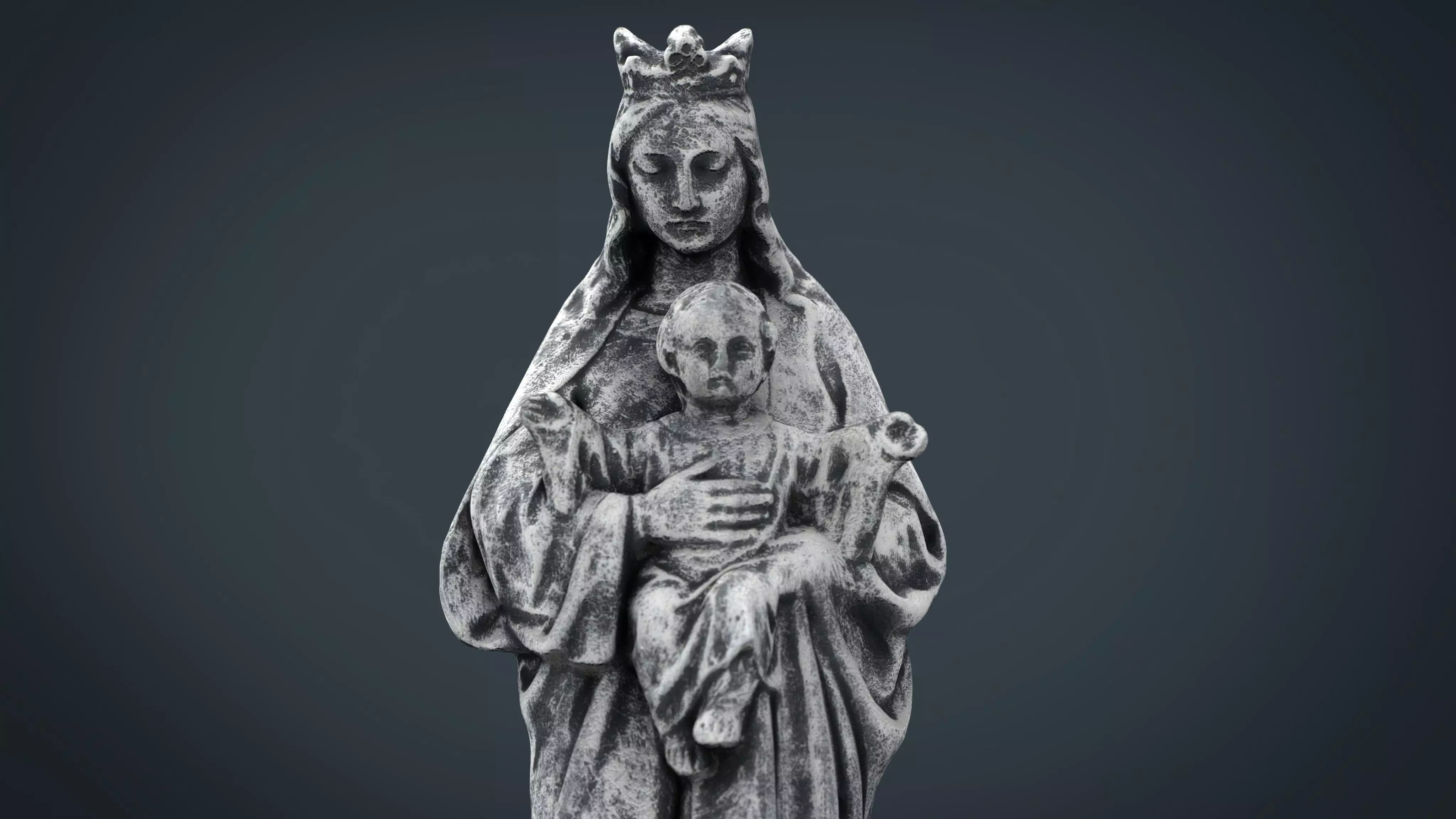 Stone Virgin Mary with baby Jesus Low-poly 3D model