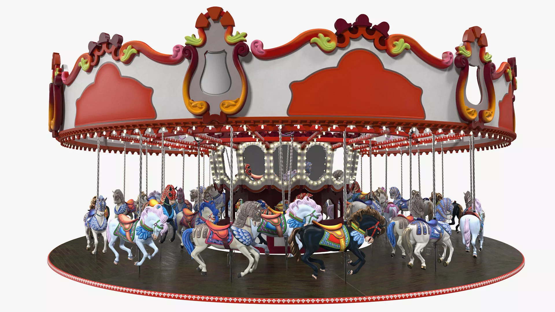 Park Carousel Horses Rigged 3D model