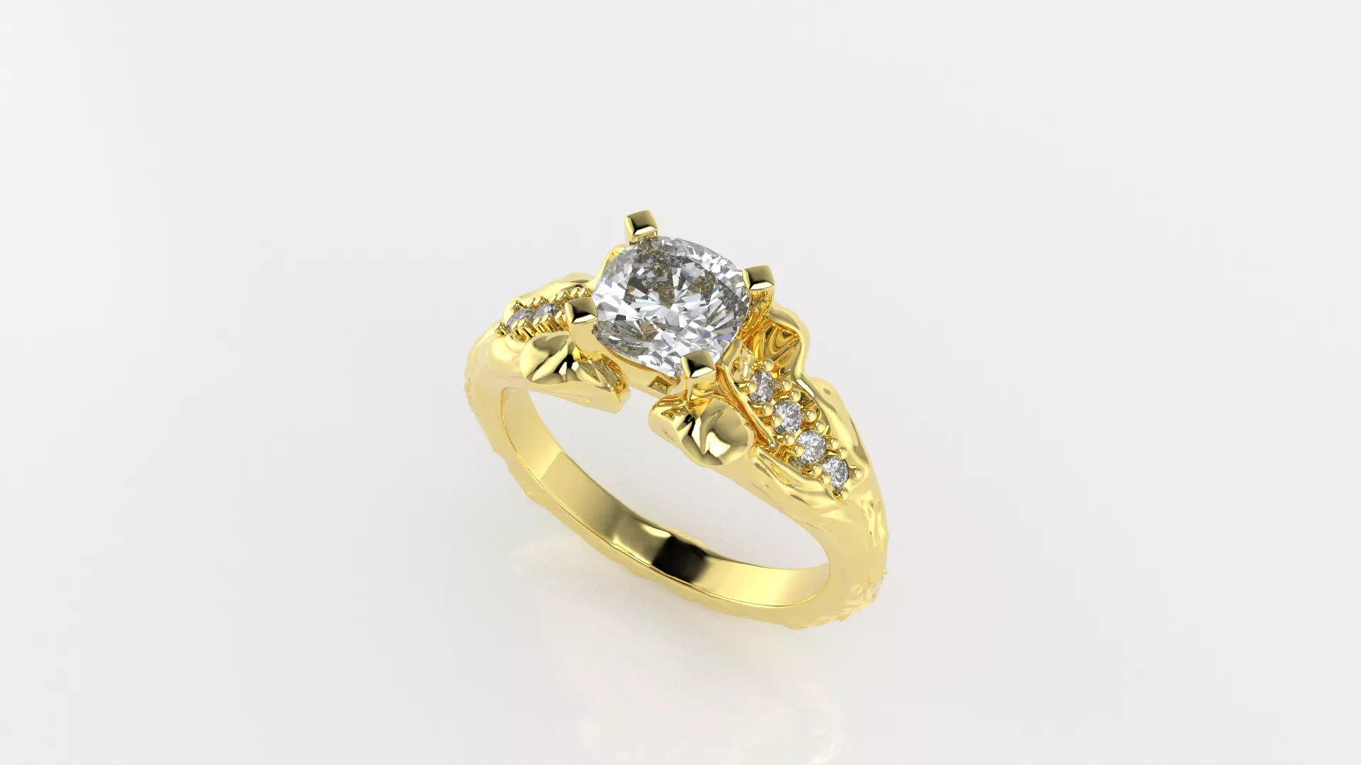 Organic Cushion Ring 18K Gold 3D print model