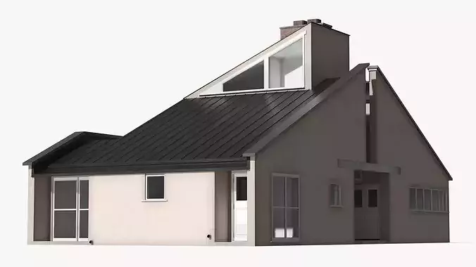 Minimalist House with Brick Chimney Beige Simplified 3D model