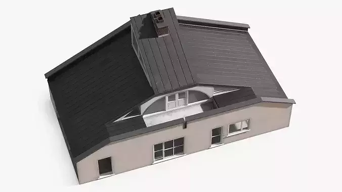 Minimalist House with Brick Chimney Beige Simplified 3D model 5