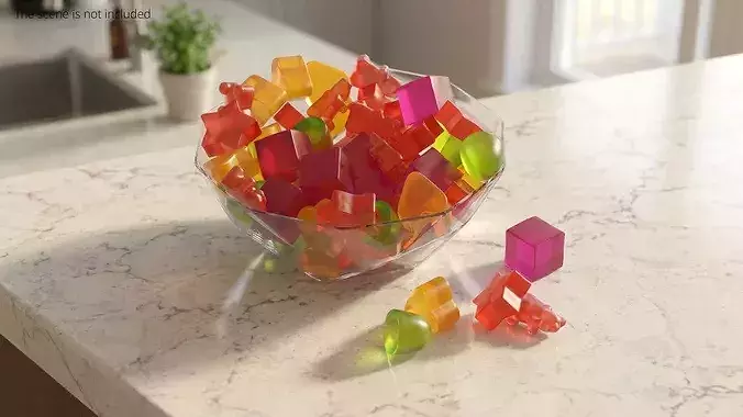 Fruit Flavor Gumdrops with Glass Bowl Set Multicolor 3D model 2