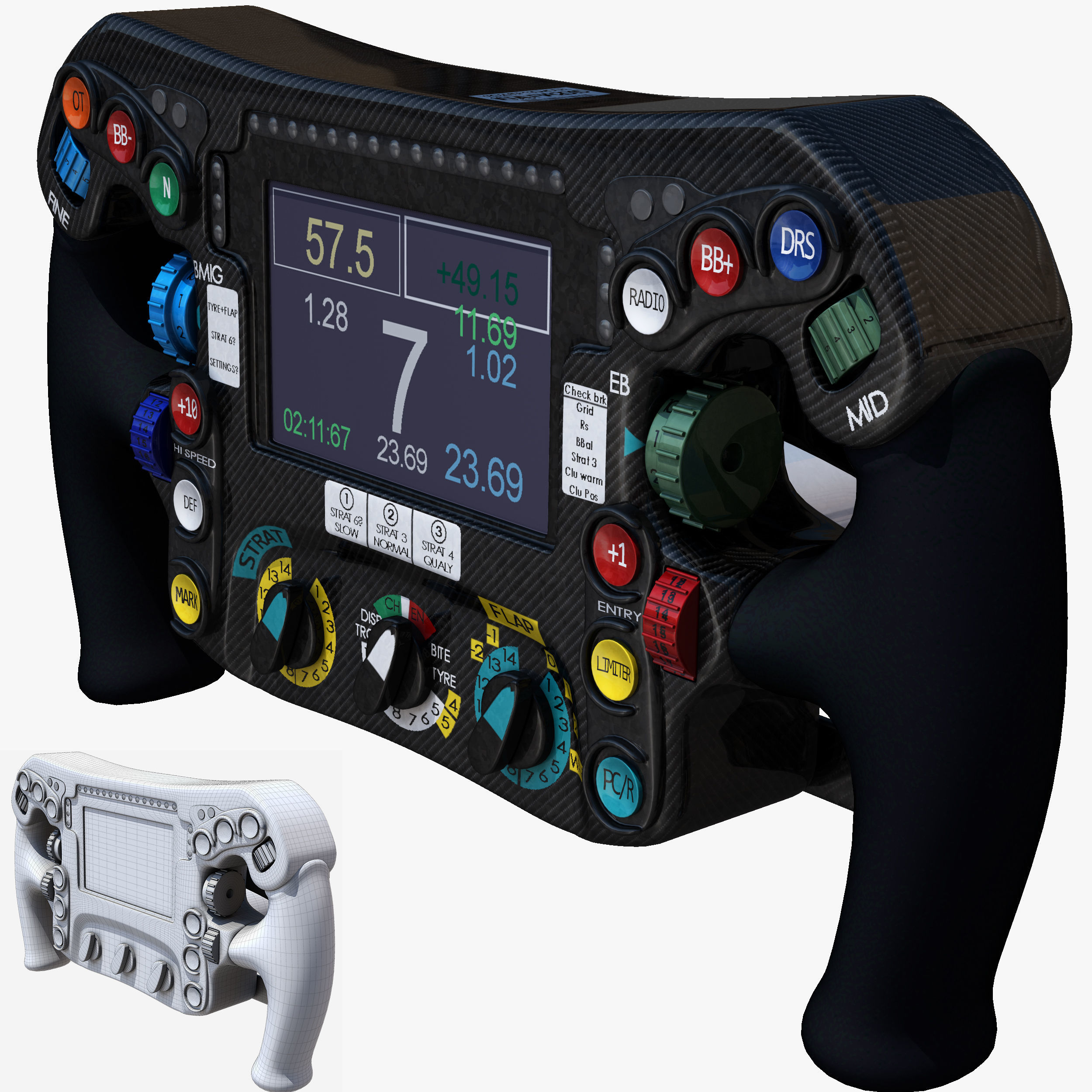W07 Steering Wheel Low-poly 3D model_8