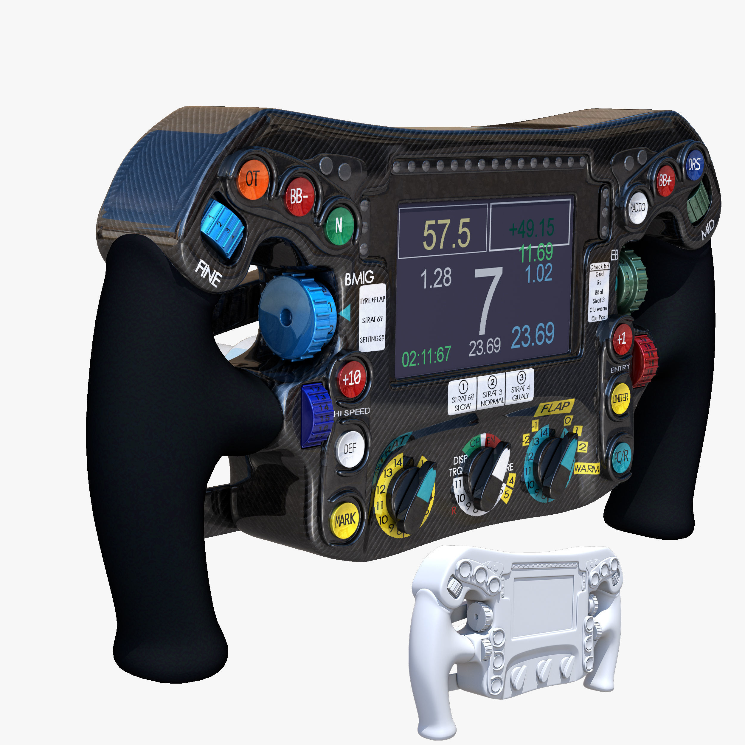 W07 Steering Wheel Low-poly 3D model_2