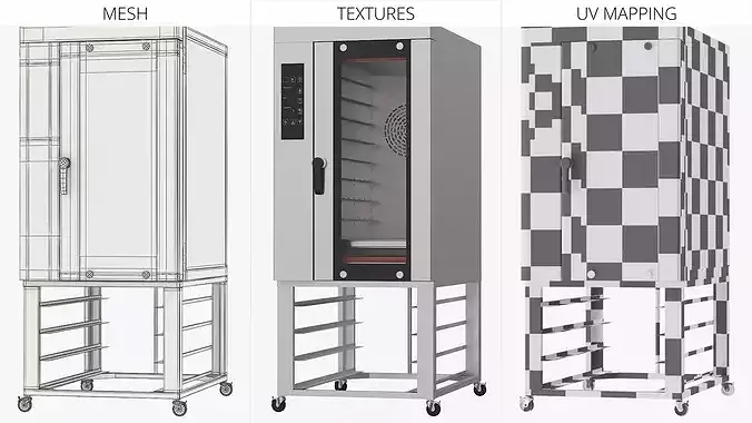Industrial Convection Oven with Rolling Stand 3D model 7