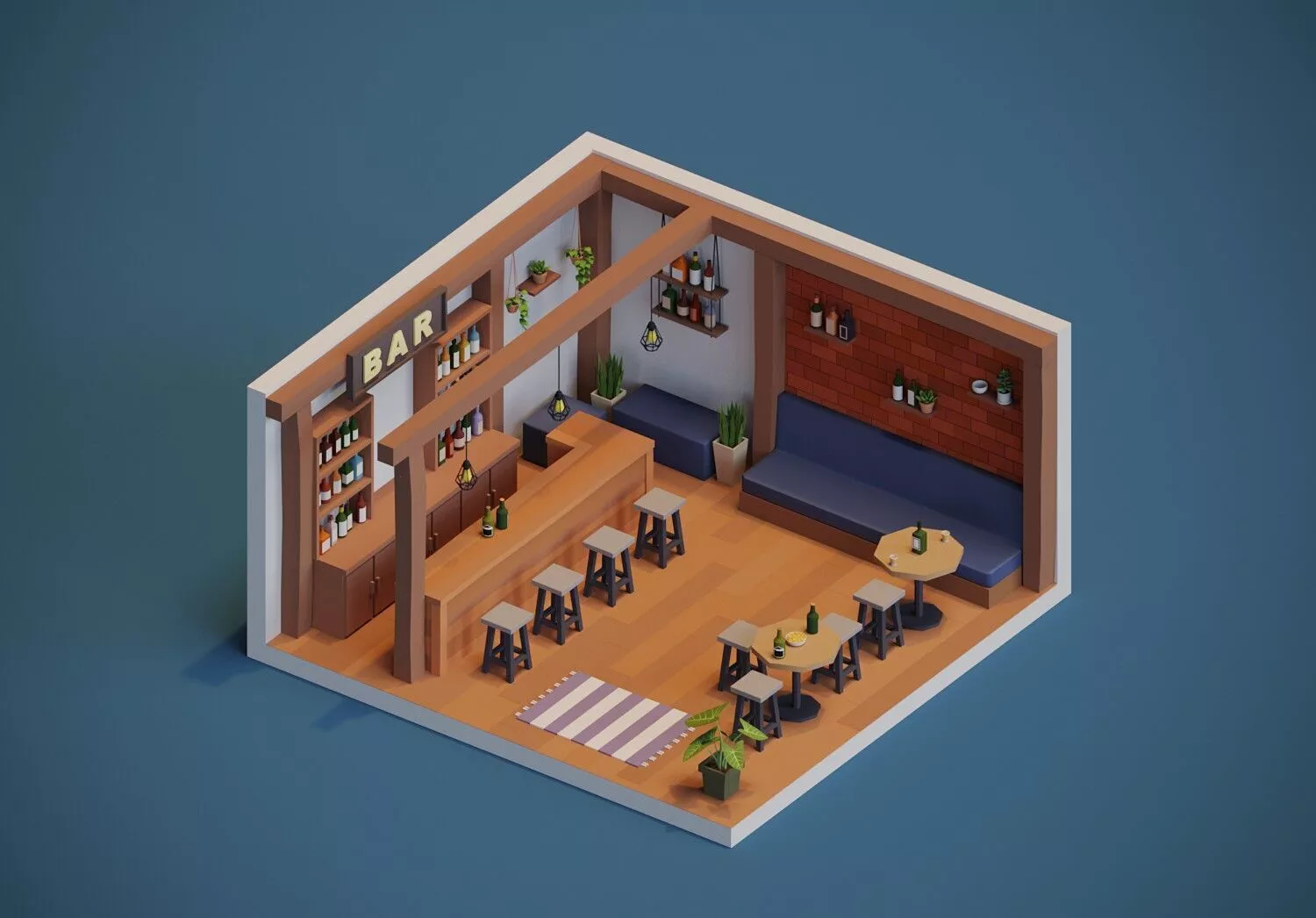 Bar Interior 001 Low-poly 3D model